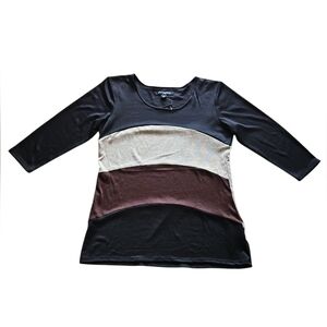 NWT Sharagano Long Sleeve Knit Top Tunic Black/Brown/Grey  Womens M